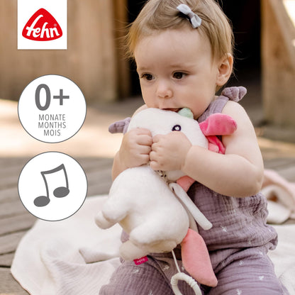 Fehn Spieluhr Baby Einschlafhilfe Schaf - Kuscheltier mit sanfter Einschlafhilfe Melodie "Guten Abend, gut´ Nacht" - Babyspielzeug für Unterwegs und Zuhause - Musikspielzeug für Babys und Kleinkinder