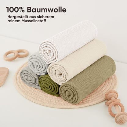 Bearmoss Moltontücher Baby 100% Baumwolle Weiche Spucktücher Baby,Atmungsaktiv und Extrem Saugfähig Musselin Tuch für Saugstark Mulltücher 6er 60x60 cm (Dinosaurier)