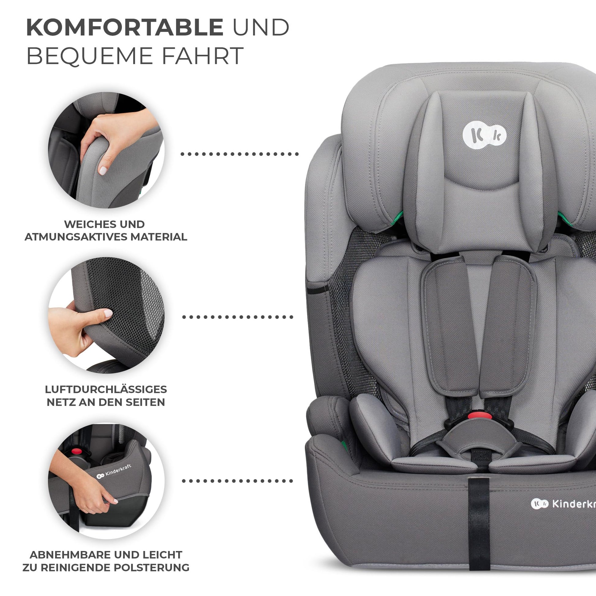 Kinderkraft Kinderautositz COMFORT UP I-SIZE, Autokindersitz, Kindersitz, ein Autositz für Kinder von 76-150 cm, 5-Punkt-Sicherheitsgurt, Einstellbare Kopfstütze, ECE R129/03, Grau - Meloni2