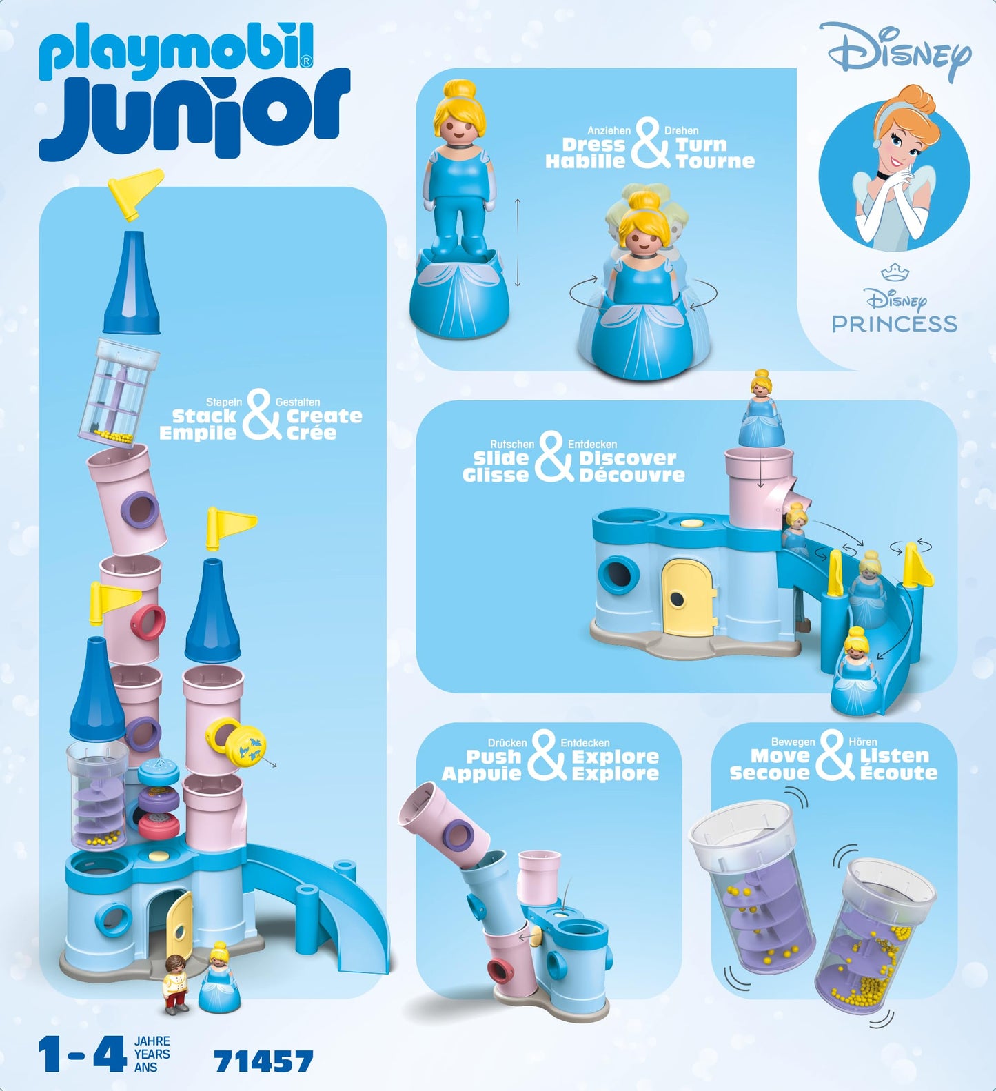 PLAYMOBIL Junior Disney Belles Play Tower with Melody Includes Mechanical Music Box Sustainable Toy Made of Bio-Based Plastics for Children from 1 Year 71458
