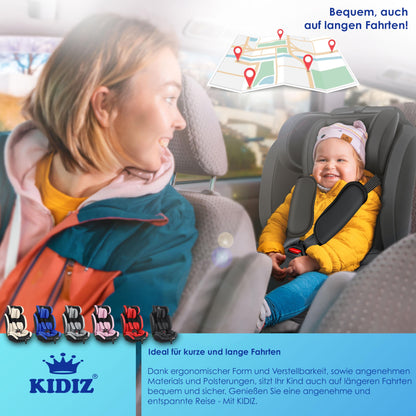 KIDIZ® Autokindersitz Kinderautositz Gruppe 1+2+3 9-36 kg 5-Punkt-Sicherheitsgurt, Autositz, Kindersitz, Einstellbare Kopfstütze, Mitwachsende Sitzerhöhung 1-12 Jahre, Stabil und Sicher - Meloni2