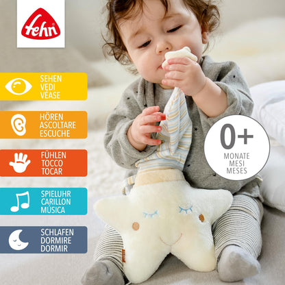 Fehn 154566 Music clock star - catch-up music box with removable playground for hanging on bed, stroller or baby bowl, for babies and toddlers from 0+ months, star, babylove, about 20cm