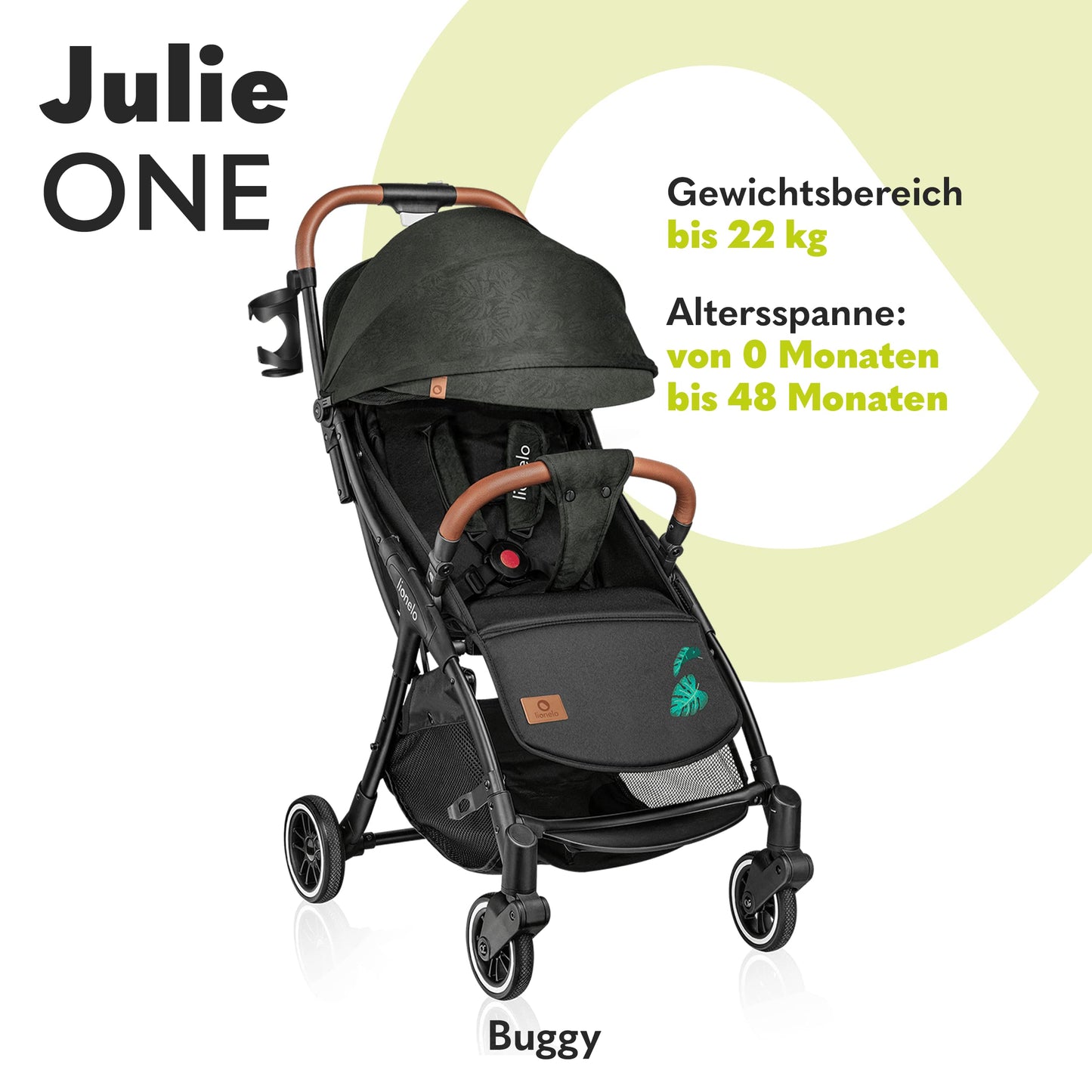 LIONELO Julie One Buggy Pushchair up to 22 kg, Adjustable Backrest and Footrest, Mosquito Net, Leg Warmer, Drink Holder and Transport Bag, Foldable