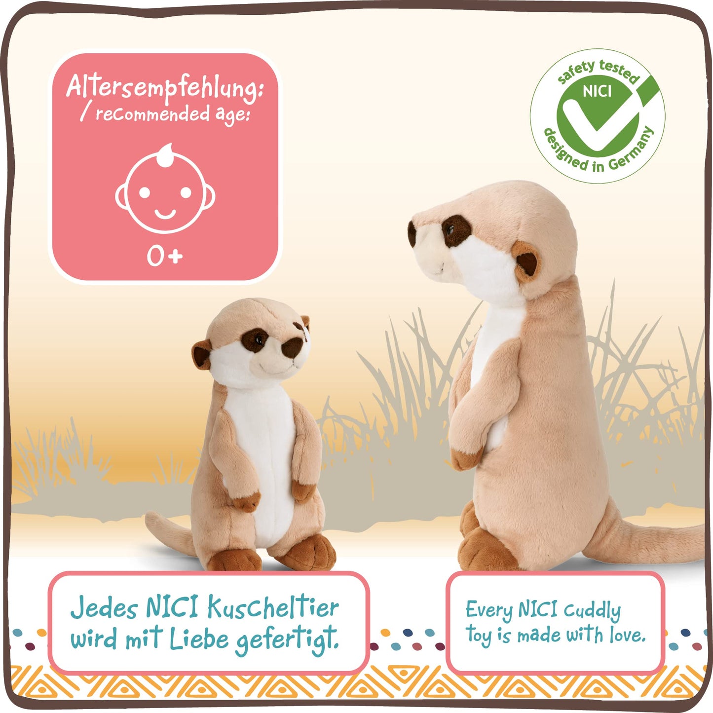 NICI Kuscheltier Erdmännchen 15 cm – Erdmännchen Plüschtier für Mädchen, Jungen & Babys – Flauschiges Stofftier Erdmännchen zum Kuscheln, Spielen und Schlafen – Gemütliches Schmusetier – 46343