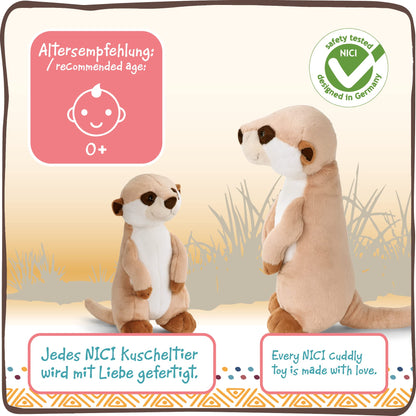 NICI Kuscheltier Erdmännchen 15 cm – Erdmännchen Plüschtier für Mädchen, Jungen & Babys – Flauschiges Stofftier Erdmännchen zum Kuscheln, Spielen und Schlafen – Gemütliches Schmusetier – 46343