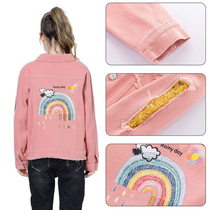 Amur Leopard Kids Girls Denim Jacket Cotton Denim Jacket Cute Children Spring Autumn Jacket 