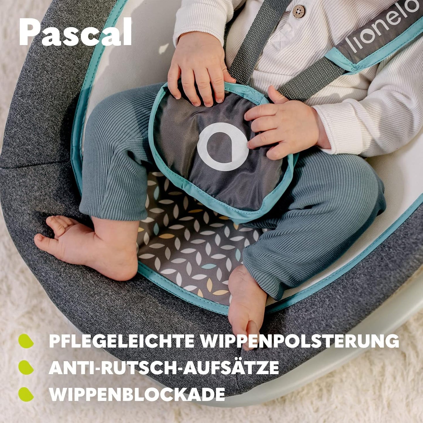 LIONELO Pascal Baby Wippe, sanfte Vibrationen, 5 Melodien, Spielzeugkarussell mit interaktiven Plüschtieren, Kopfkissen, verstellbare Rückenlehne, Energiesparsystem (GREY SCANDI)