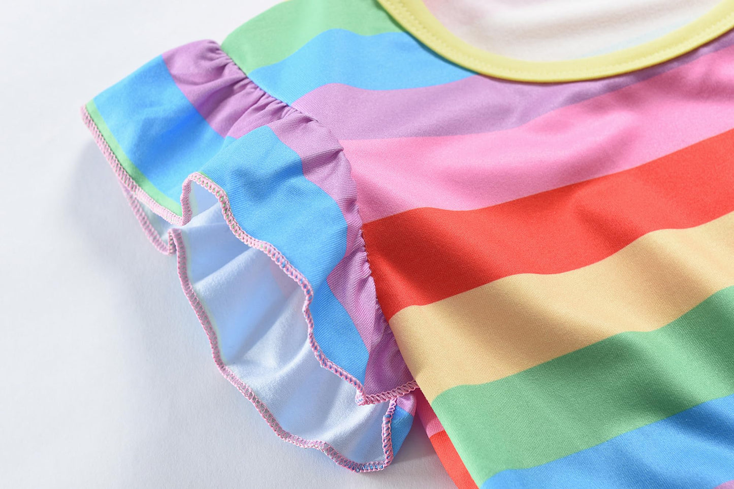 EULLA Kinder Mädchen Kleid Kurzarm Lässig A-Linie Regenbogenstreifen Erdbeere Marienkäfer Schmetterling Kleider Gr.92 98 104 110 116 122