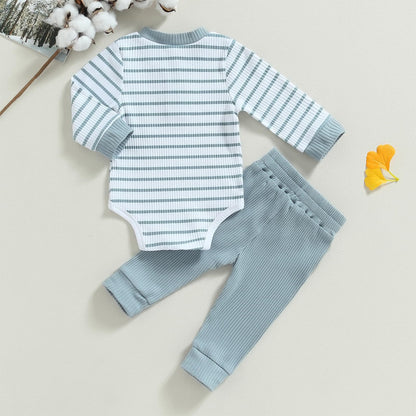 JiAmy Baby Boys' Clothing Long Sleeve Striped Bodysuit Romper + Trousers Outfit Set Newborn Soft Cotton Baby Clothing 0-24 Months
