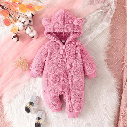 Winmany Newborn Baby Winter Snowsuit Bear Fleece with Hood Jumpsuit Heart Romper Winter Coat Outwear for Boys Girls