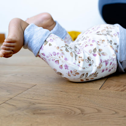 Baby Baggy Trousers, Girls' Handmade Cotton Jersey Grow Trousers, Sizes 50-74, 68-86, 92-104 (Wild Flowers, 50-74)
