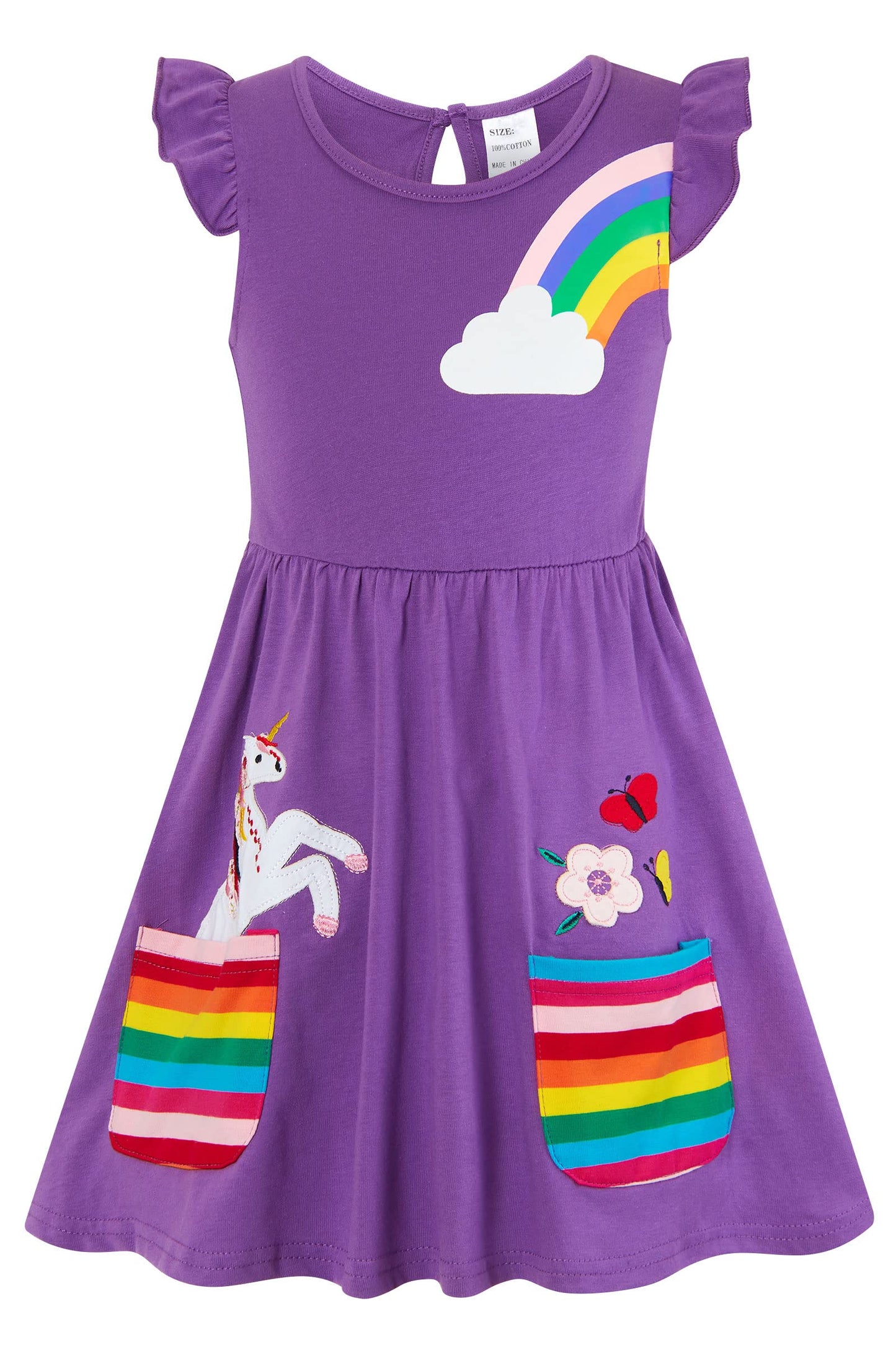 SFreeBo Girls Dresses Unicorn Rainbow Dress Kids Girls Gift Cotton Colourful Dresses for Girls 104 110 116 122 128