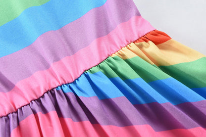 EULLA Kinder Mädchen Kleid Kurzarm Lässig A-Linie Regenbogenstreifen Erdbeere Marienkäfer Schmetterling Kleider Gr.92 98 104 110 116 122