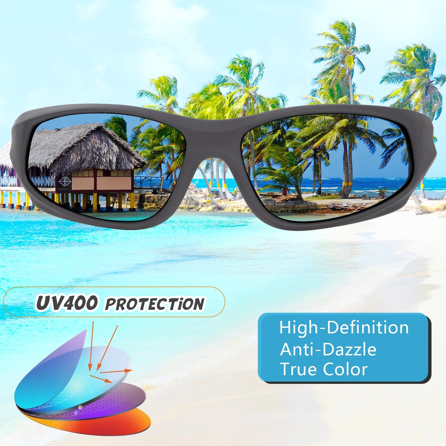 Hifot Sonnenbrille Kinder Polarisierte Sportbrille für Jungen und Mädchen UV400 Schutz gegen UltravioletteFahrradbrille Silikon Sonnenstrahlen Alter 3-12 Jahre