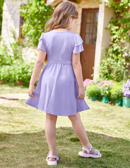 GRACE KARIN Girls Summer Dress Ruffle Short Sleeve Casual A-Line Princess Dress with Pockets Wedding Flower Girl Dresses 