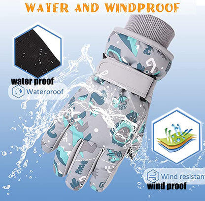 FAYHIJUN Children's Winter Snow Gloves Ski Gloves for 1-13 Years Girls Boys PU Palm Waterproof Windproof Warm Fleece Winter Gloves Cycling Gloves