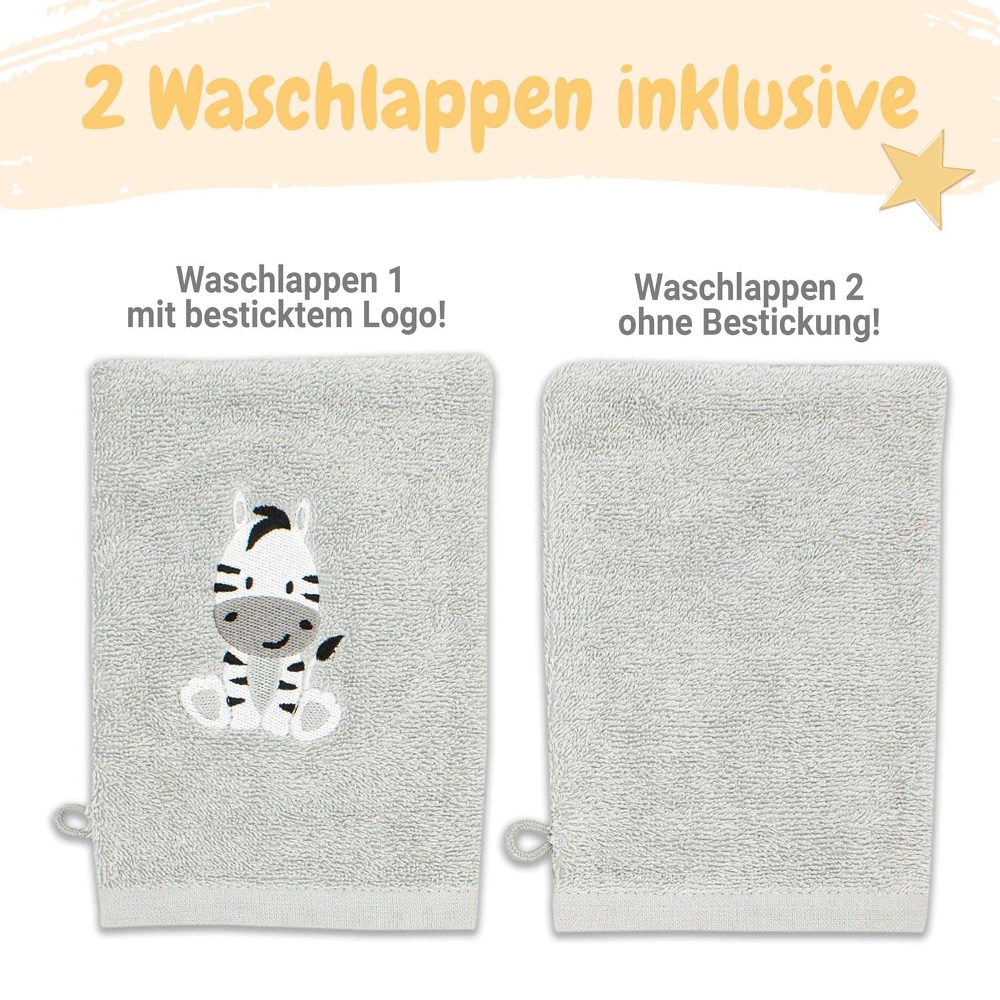 Babykajo Baby-Kapuzenhandtuch-Set mit 2 Waschlappen, Öko-Tex Standard 100 zertifiziert, weiches Frottee-Babyhandtuch mit Kapuze, 80 x 80 cm