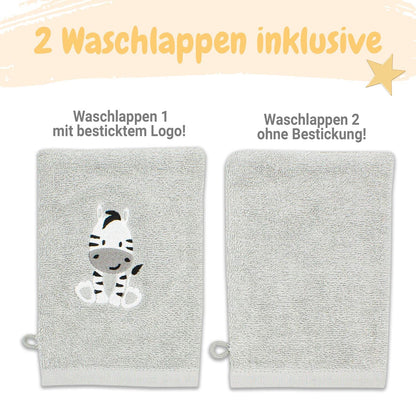 Babykajo Baby-Kapuzenhandtuch-Set mit 2 Waschlappen, Öko-Tex Standard 100 zertifiziert, weiches Frottee-Babyhandtuch mit Kapuze, 80 x 80 cm