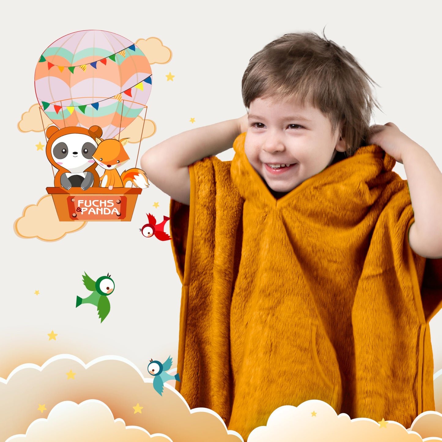 Fuchs&Panda® Badeponcho Kinder EXTRA warm, weich & kuschelig (100% Bambus) | Badeponcho Baby | Handtuch Poncho Kinder mit toller Geschenkverpackung (Kupfer-grün)