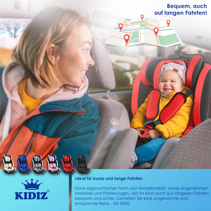 KIDIZ® Autokindersitz Kinderautositz Gruppe 1+2+3 9-36 kg 5-Punkt-Sicherheitsgurt, Autositz, Kindersitz, Einstellbare Kopfstütze, Mitwachsende Sitzerhöhung 1-12 Jahre, Stabil und Sicher - Meloni2