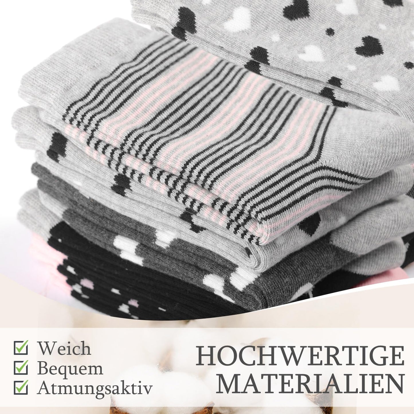 10 Paar Socken 35-38, Strümpfe Mädchen Baumwolle Lange Ringelsocken, Bunte Damensocken Baumwollsocken Mädchen mit Streifen Punkten