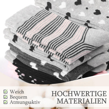 10 Paar Socken 35-38, Strümpfe Mädchen Baumwolle Lange Ringelsocken, Bunte Damensocken Baumwollsocken Mädchen mit Streifen Punkten