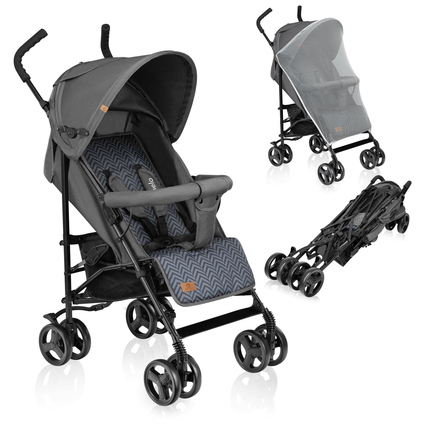 LIONELO Elia Buggy Small Foldable Pushchair up to 15 kg, Back and Footrest Adjustment, Rear Wheel Brake, Mosquito Net, Shopping Basket - Meloni2