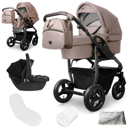 Bergsteiger Capri 3-in-1 Combination Pushchair - Baby Carrier, Sports Seat & i-Size Baby Seat, Pneumatic Tyres, Suspension, Height-Adjustable Handle, Foldable, Accessories