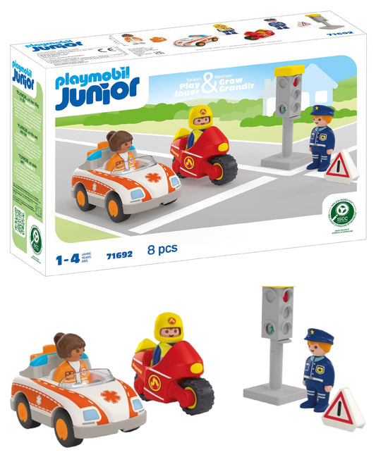 PLAYMOBIL Junior Heroes of Everyday Life Sustainable Toy for Children from 1 Year Including Doctor, Firefighter and Policeman, 71692