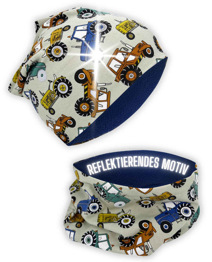 Heckbo 360° Reflector Children's Hat & Loop Scarf Set, Many Designs, 2–8 Years, 95% Cotton, Soft & Easy-Care Stretch Material, for Boys, Girls, Beanie for Spring, Summer, Autumn, Winter