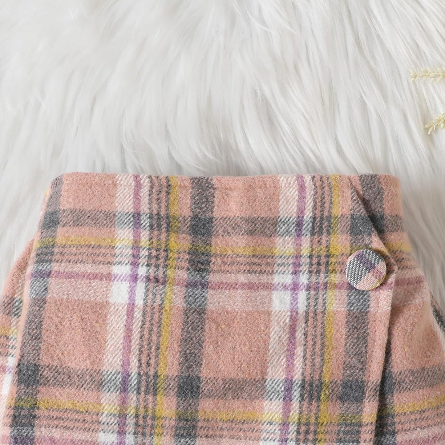 UUAISSO Kleinkind Baby Mädchen Kleidung Langarm Gerippte Oberteile Plaid Tweed Muster Rock Baskenmütze Herbst Knopf Outfits Sets