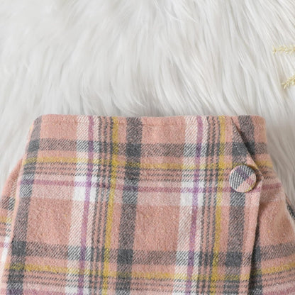 UUAISSO Kleinkind Baby Mädchen Kleidung Langarm Gerippte Oberteile Plaid Tweed Muster Rock Baskenmütze Herbst Knopf Outfits Sets