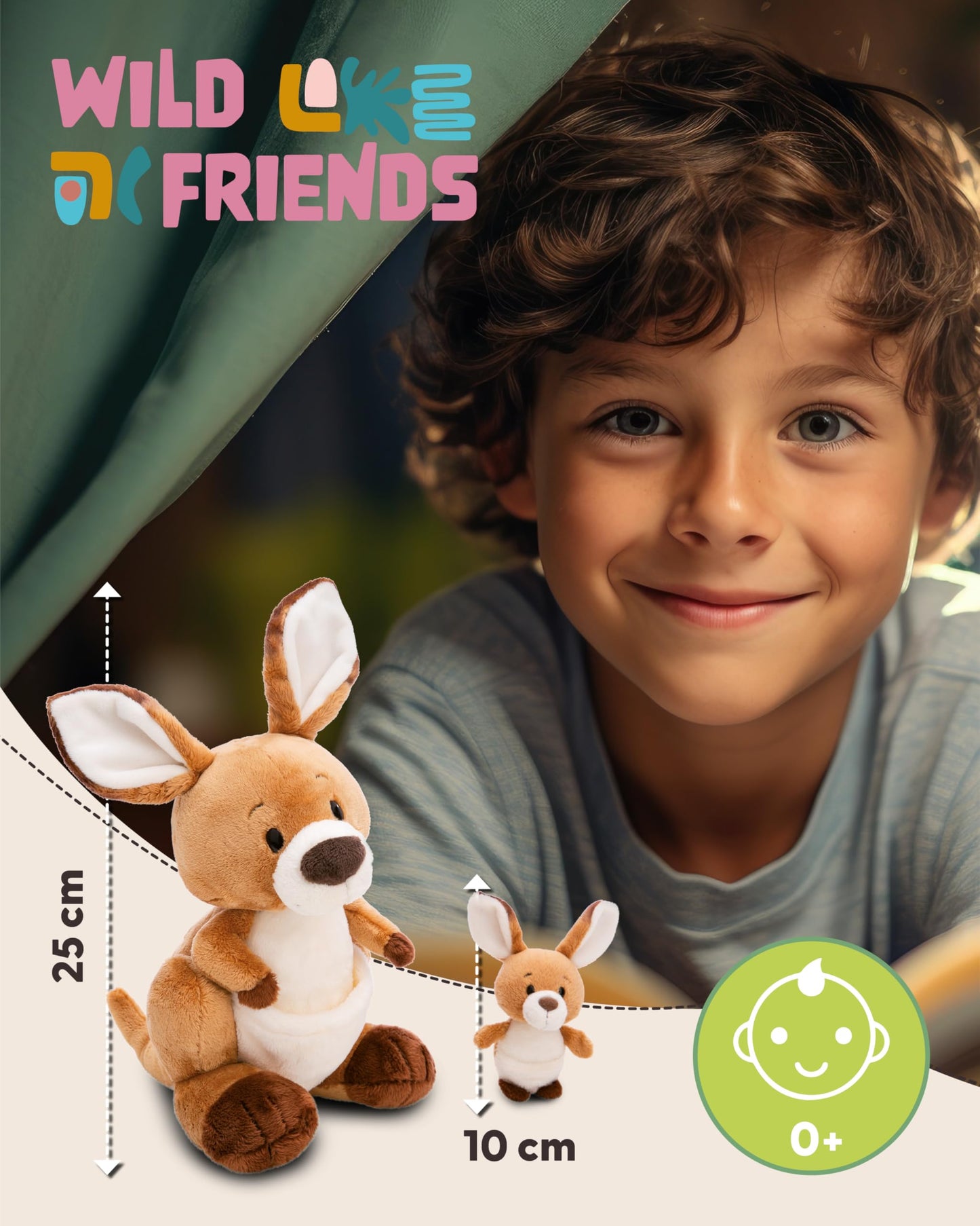 Kuscheltier Känguru Kelly 15cm braun - Stofftier aus weichem Plüsch, niedliches Plüschtier zum Kuscheln und Spielen, für Kinder & Erwachsene, tolle Geschenkidee