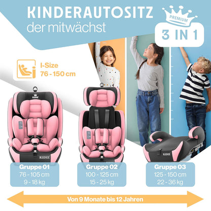 Autokindersitz mit Isofix i-Size R129 100-150cm bis 12 Jahre, Kinderautositz Gruppe 1/2/3, mitwachsender Kindersitz, 5-Punkt-Gurt & höhenverstellbare Kopfstütze, Sitzerhöhung Auto, Schwarz