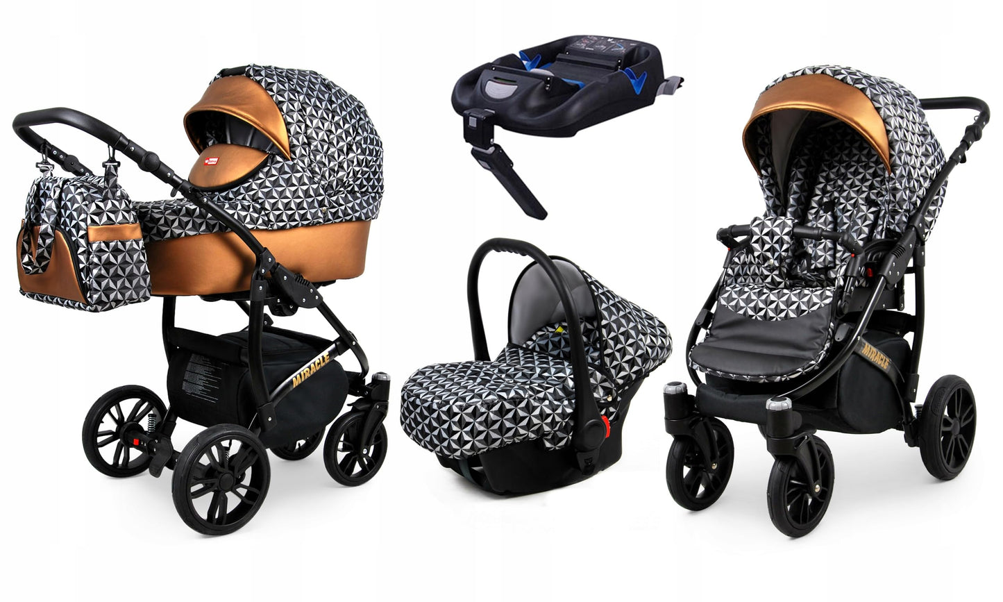 BabyLux Miracle 2-in-1 Baby Pushchair Deep and Pushchair with Accessories Adjustable and Foldable Aluminium Construction Waterproof Non-Removable Wheels Gold Leaf