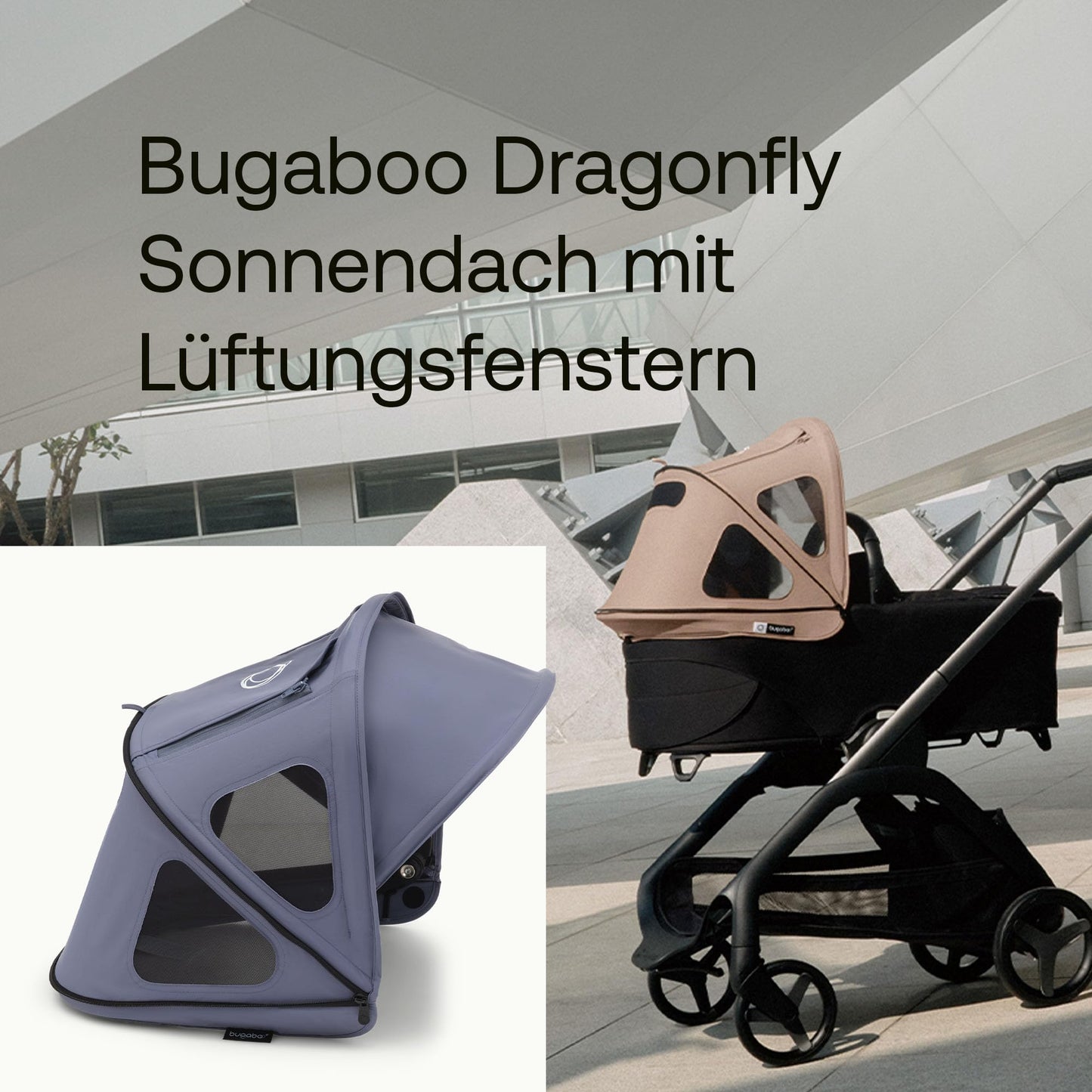 Bugaboo Dragonfly Sonnendach mit Lüftungsfenstern, ausziehbar für zusätzlichen und optimalen Sonnenschutz, wasserabweisend, Deep Indigo