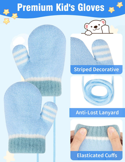 Becellen Fäustlinge Infant, Warme Verdicken Kleinkind Winterhandschuhe mit Schlüsselband Niedliche Anti Kratz Baby Strickhandschuhe für 0-3 Jahre Jungen Mädchen