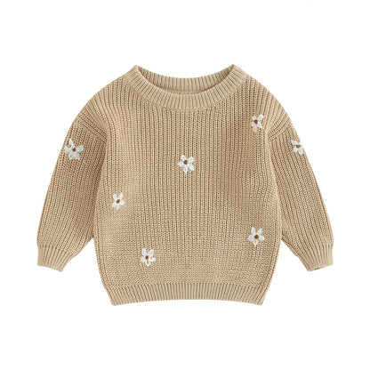 Geagodelia Baby Mädchen Gestrickt Pullover Langarm Rundhalsausschnitt Blume Winter Warm Gerippt Stricken Klobig Top Weich Kleinkind Kleidung Herbst Outwear