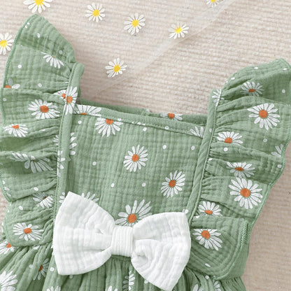 Kleinkind Baby Mädchen Sommer Kleid Outfit Rüschenärmel Herz/Blumenmuster Boho Kleider Niedliches Baby Sommerkleid mit Hut