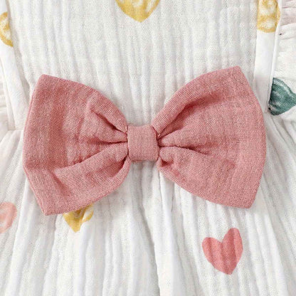 Kleinkind Baby Mädchen Sommer Kleid Outfit Rüschenärmel Herz/Blumenmuster Boho Kleider Niedliches Baby Sommerkleid mit Hut