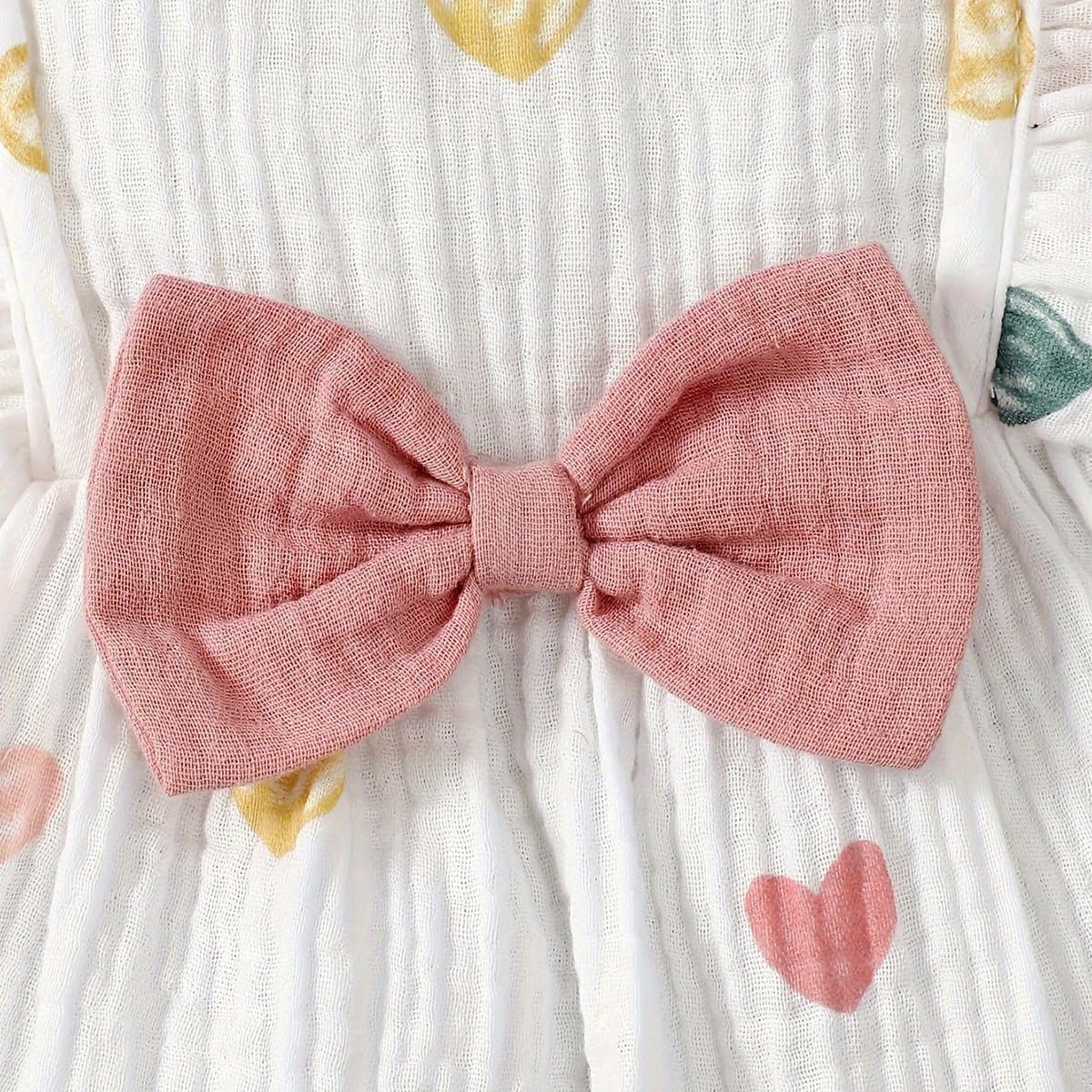 Kleinkind Baby Mädchen Sommer Kleid Outfit Rüschenärmel Herz/Blumenmuster Boho Kleider Niedliches Baby Sommerkleid mit Hut