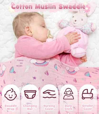 Baby Gift Boys Girls Newborn Gifts for Birth with Comforter Blanket / Baby Romper / Socks / Muslin Blanket / Rattle Nappy Cake Gift Box Baby Shower Party Gender Reveal Gift (Pink)