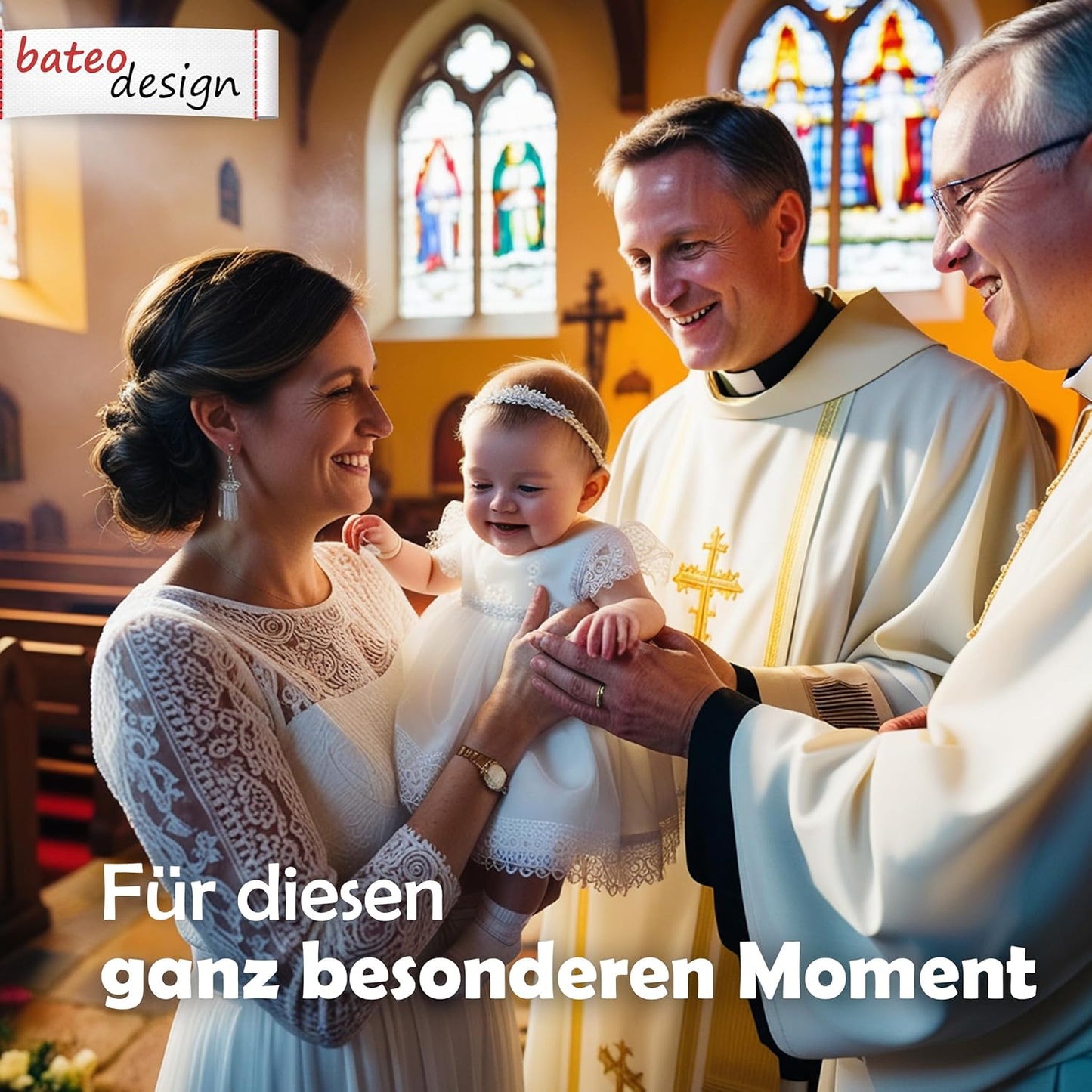 Weiße Baumwolle Taufe Topper mit Kordelzug Spitze und Satin Band - Perfekt für Jungen und Mädchen Unisex Tauf Cape, Schleife weiß