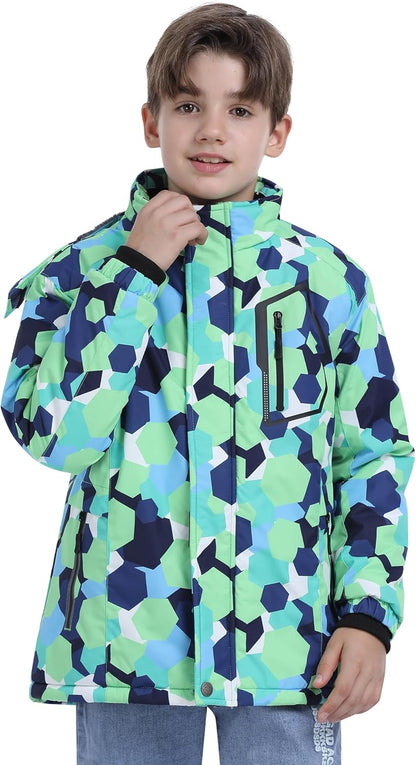 MoFiz Winter Jacket Boys Ski Jacket Warm Inner Lining Children's Outdoor Softshell Jackets Snow Jacket with Removable Hood