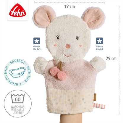 Fehn Waschlappen Lama - Waschhandschuh mit Tiermotiv - Badewannenspielzeug für fröhlichen Badespaß - Babywaschlappen für die Badewanne - weicher Handtuchfrottee für Babys und Kinder ab 0+ Monaten