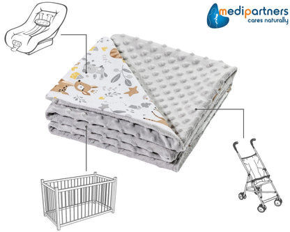 Medi Partners Babydecken Baby 100% Baumwolle Krabbeldecke Babydecke 75x100cm doppelseitig Kinderbett Minky Kuscheldecke Kinderwagen (REH mit grauem Minky)