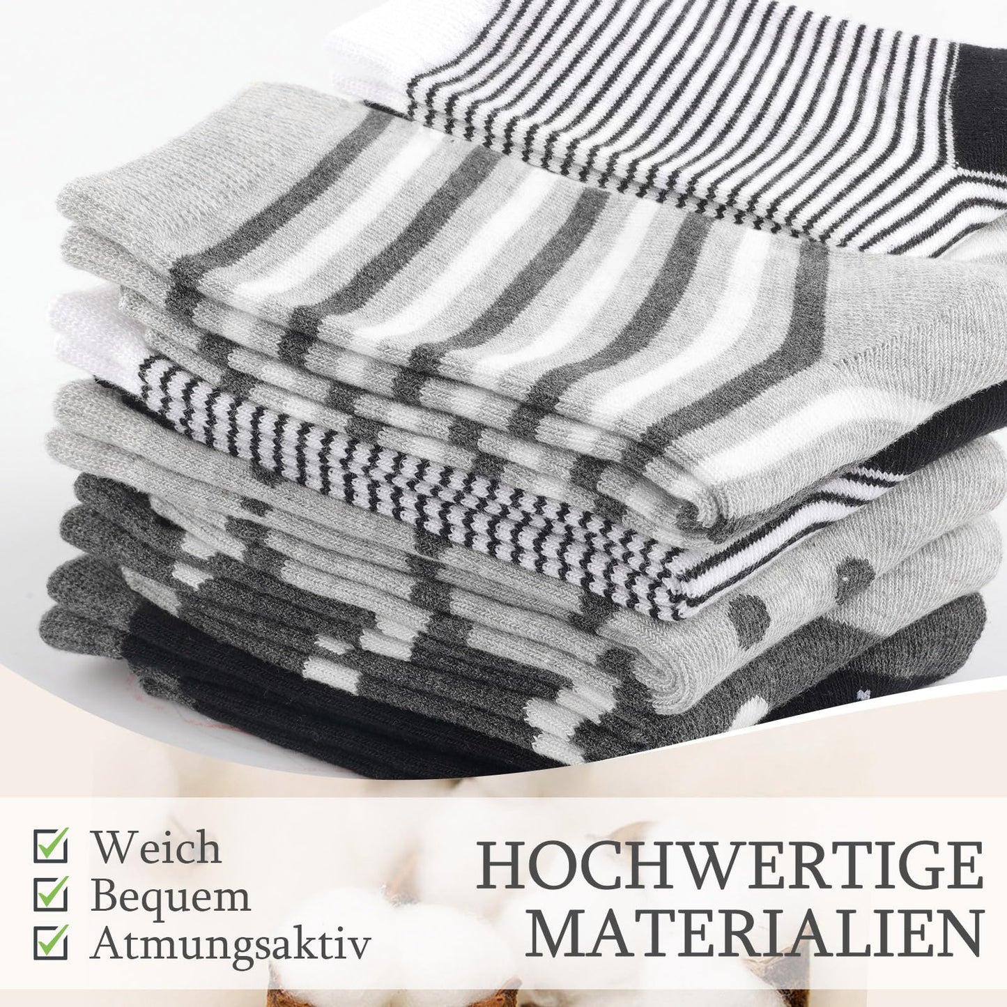 10 Paar Socken 35-38, Strümpfe Mädchen Baumwolle Lange Ringelsocken, Bunte Damensocken Baumwollsocken Mädchen mit Streifen Punkten