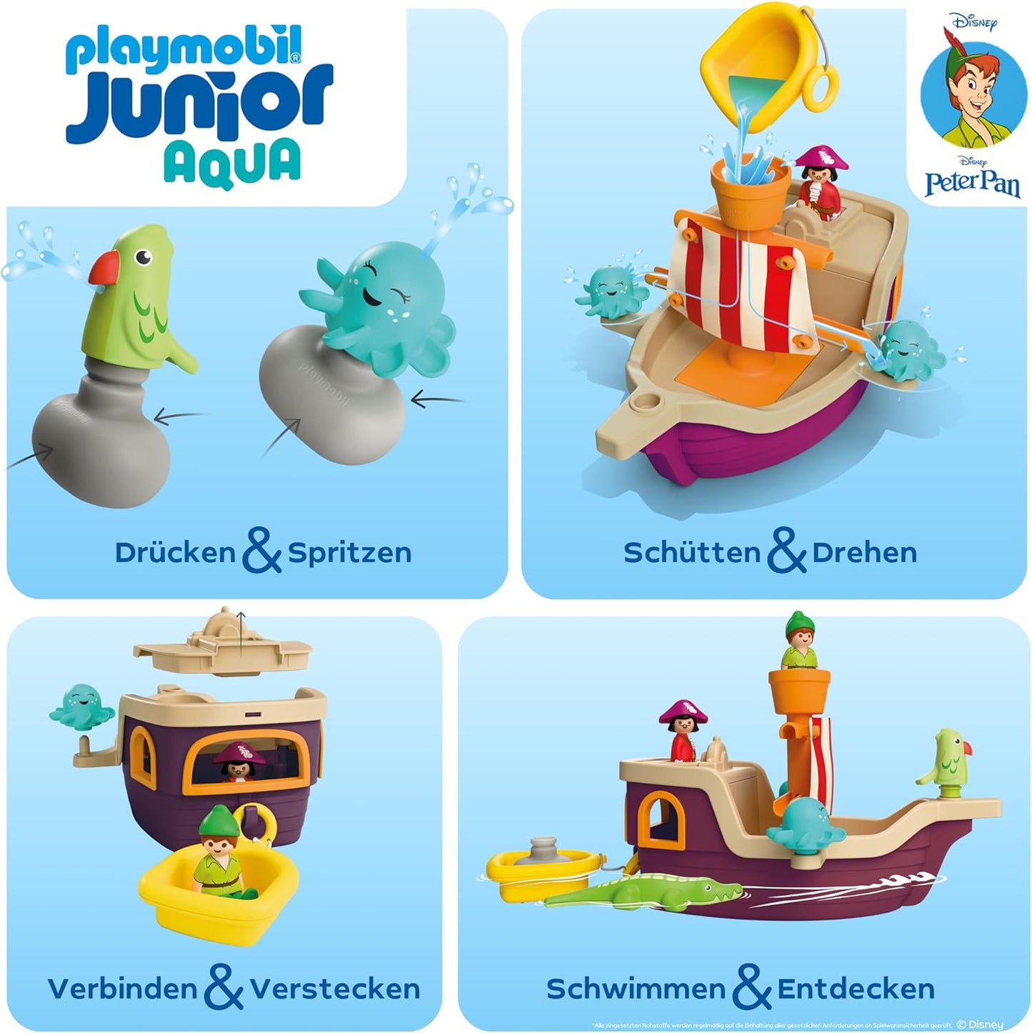 PLAYMOBIL Junior & Disney Peter Pan's Pirate Ship, Sustainable Toy from 1 Year, Gift for Toddlers, Promotes Motor Skills & Role Play, Pirate Ship with Figures & Accessories, 71769
