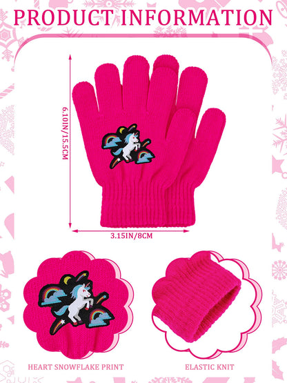 Geyoga 3 Pairs of Children's Full Finger Knitted Gloves Winter Unicorn Mittens for Boys Girls Aged 4-10