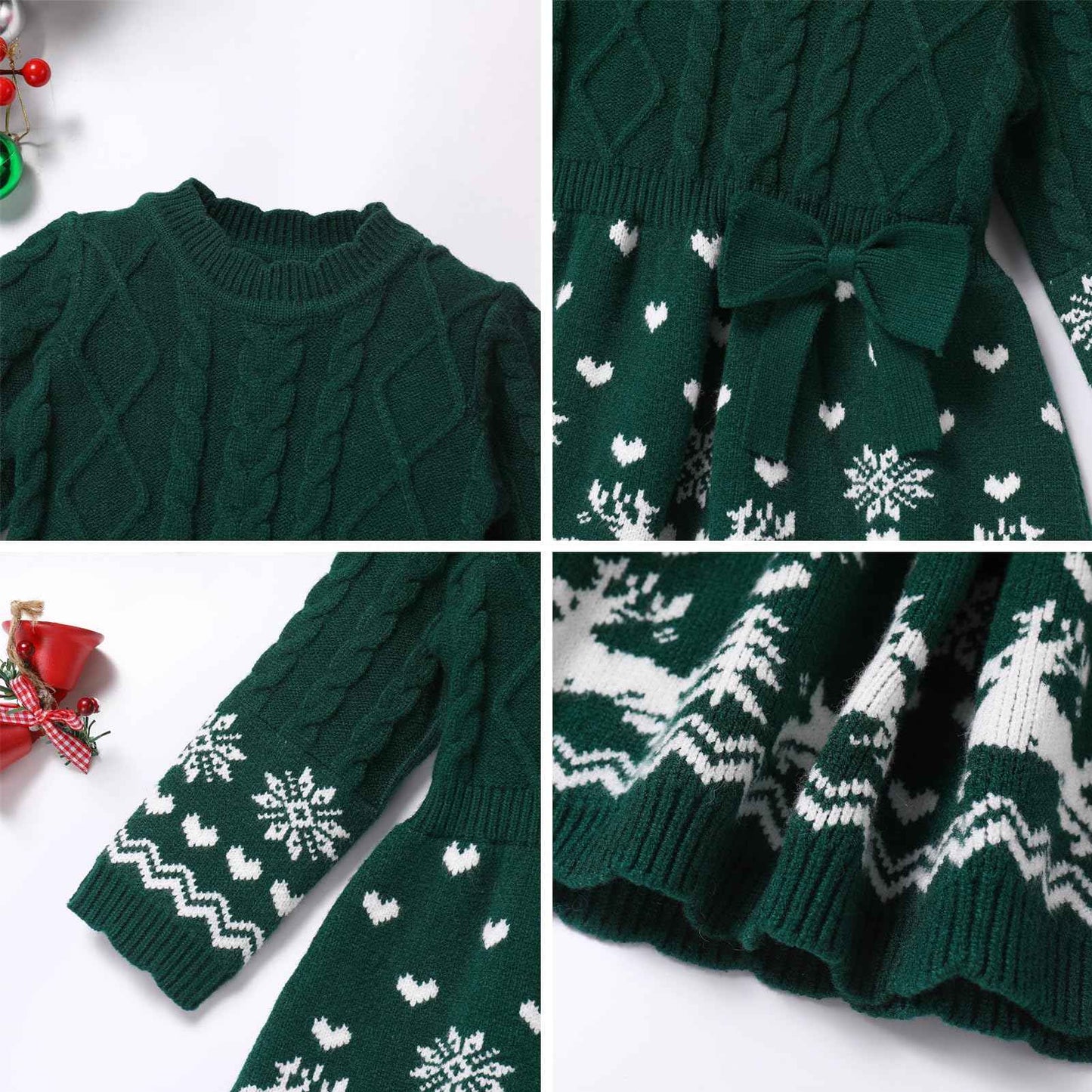 FYMNSI Baby Girls' Christmas Jumper Knitted Dress Long Sleeve Knitted Dress Warm Autumn Winter Christmas Dress Party Dress